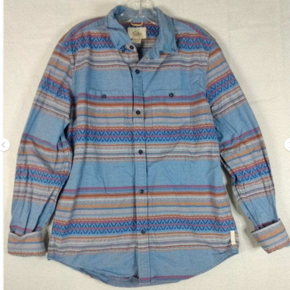 Urban Outfitters Koto Shirt Mens L Blue Striped Western Long Sleeve Button Up